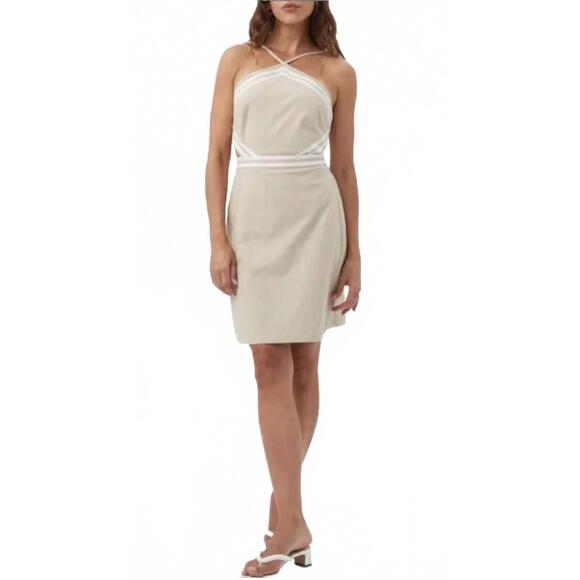 NEW TRINA TURK grasse linen halter dress in biarritz beige